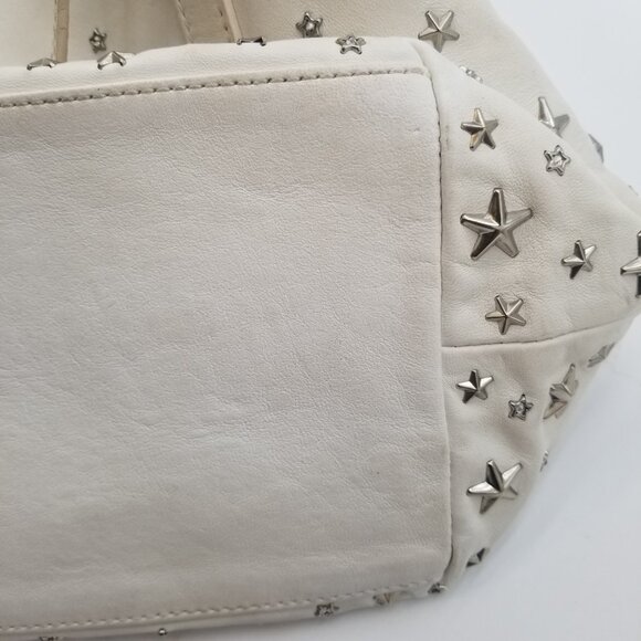 Jimmy Choo Tote Bag Cream Color Leather Star Studded Purse - Picture 5 of 12
